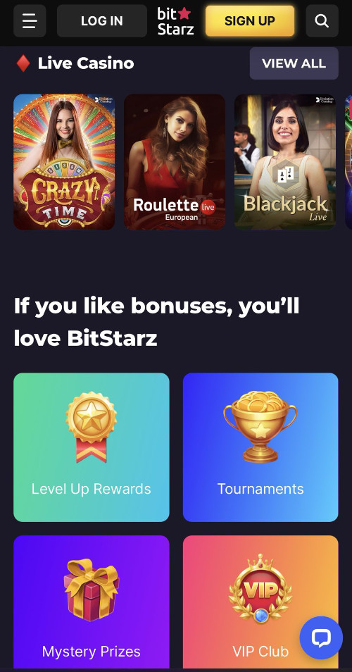 Bitstarz Casino mobile homepage